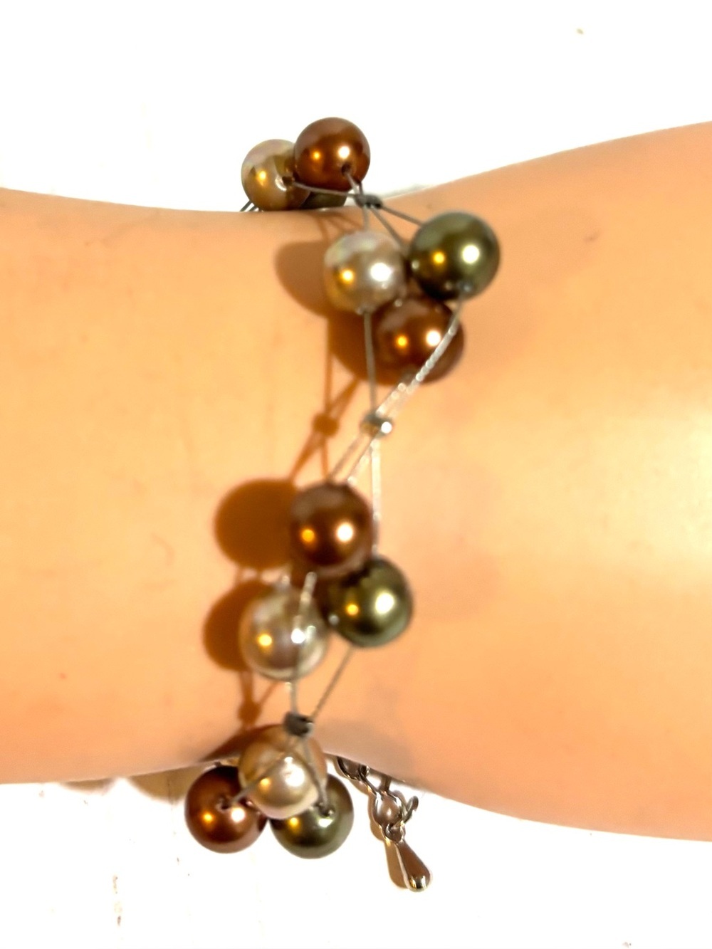 Multi Pearl Cluster Bracelet in Brown, Green & Cream - Women Jewelry